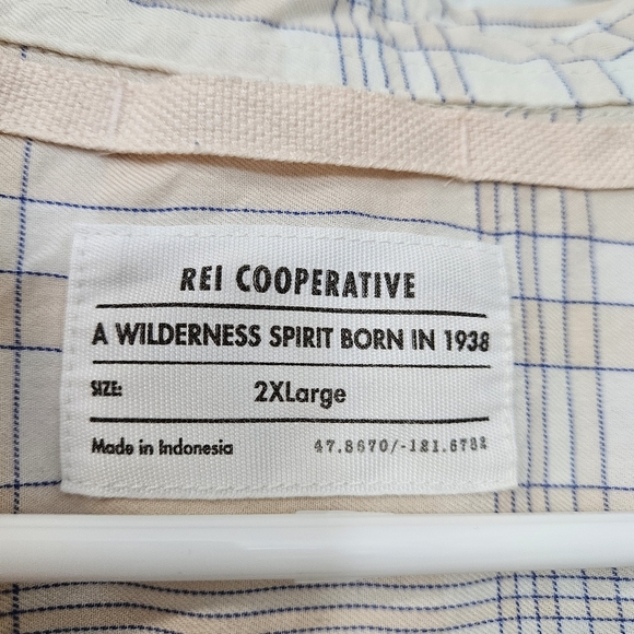 REI Long Sleeve Button Up Cotton Shirt-Plus Size 2x-Peach, Cream, Blue Plaid - Picture 5 of 6